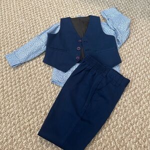 Boys Zeal Navy 3-Piece Formal Outfit Vest + Pants + Shirt Size 1 EUC